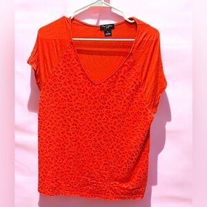 Nue Options Red V-Neck Leopard Print Top petite LARGE